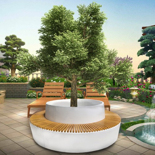 玻璃钢木艺组合圆环形花盆GRC树池坐凳 玻璃钢木艺组合圆环形花盆GRC树池坐凳