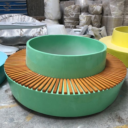 玻璃钢木艺组合圆环形花盆GRC树池坐凳 玻璃钢木艺组合圆环形花盆GRC树池坐凳