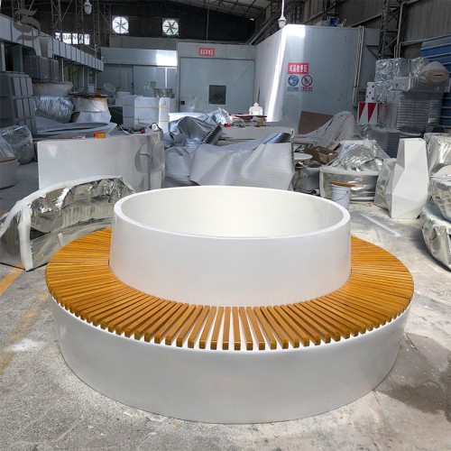 玻璃钢木艺组合圆环形花盆GRC树池坐凳 玻璃钢木艺组合圆环形花盆GRC树池坐凳