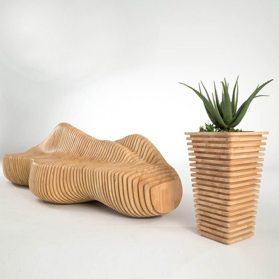 木艺切片美陈座椅花器组合