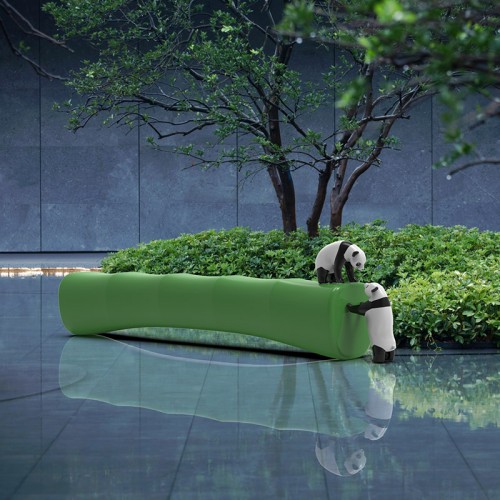 玻璃钢竹子与熊猫组合创意景观坐凳