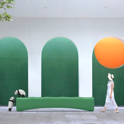 玻璃钢竹子与熊猫组合创意景观坐凳 玻璃钢竹子与熊猫组合创意景观坐凳