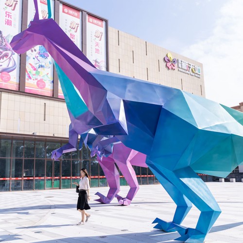 大型恐龙不锈钢雕塑动物景观城市广场雕塑