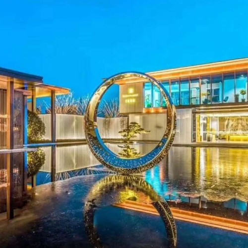 圆环月亮不锈钢雕塑水景艺术售楼部酒店摆件 圆环月亮不锈钢雕塑水景艺术售楼部酒店摆件