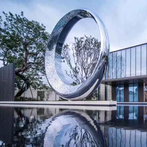圆环月亮不锈钢雕塑水景艺术售楼部酒店摆件 圆环月亮不锈钢雕塑水景艺术售楼部酒店摆件