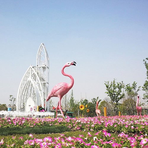 大型火烈鸟玻璃钢雕塑广场动物景观城市雕塑