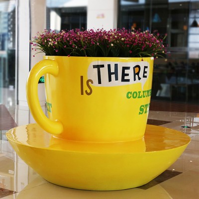 玻璃钢咖啡杯座椅简约茶杯造型休闲椅花盆组合