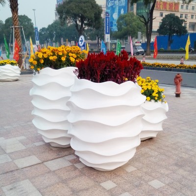 玻璃钢花盆波浪花器商场花瓶商业广场美陈户外花箱景观花瓶