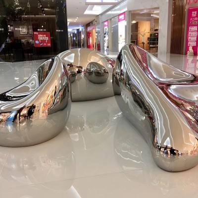 不锈钢异形镜面弧形创意美陈景观弯曲坐凳
