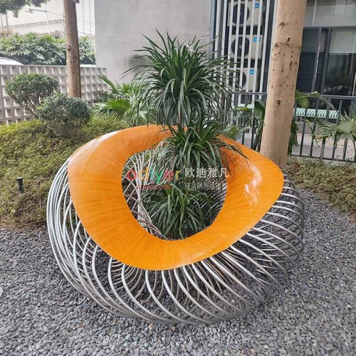 不锈钢镂空花盆座椅创意艺术景观花坛坐凳