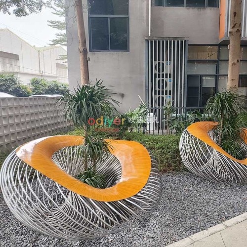 不锈钢镂空花盆座椅创意艺术景观花坛坐凳
