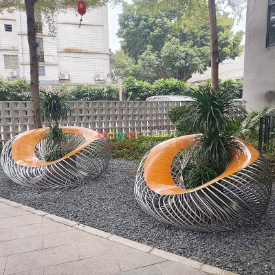不锈钢镂空花盆座椅创意艺术景观花坛坐凳