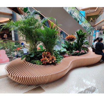 木质切片花坛树池坐凳商场酒店创意异形花池休闲座椅