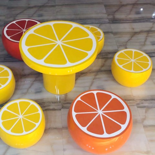 玻璃钢水果坐凳橙橘子造型茶几座椅