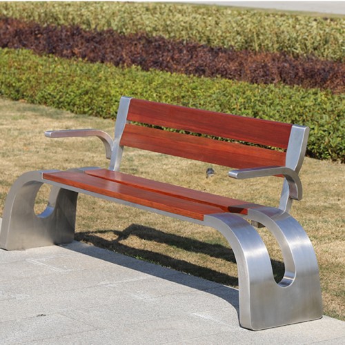 不锈钢防腐木坐凳长条公园靠背景观坐凳