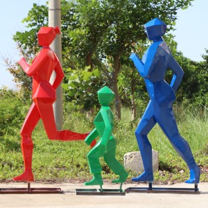 玻璃钢运动雕塑不锈钢金属剪影健康跑步主题摆件