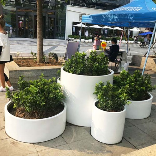玻璃钢圆柱形花盆组合户外种植景观花箱 玻璃钢圆柱形花盆组合户外种植景观花箱