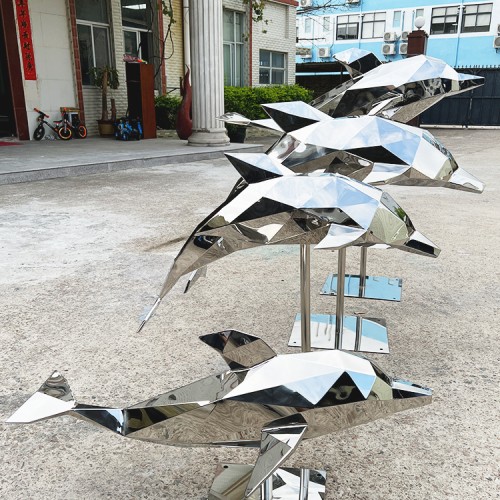 不锈钢海豚雕塑海洋水景艺术摆件