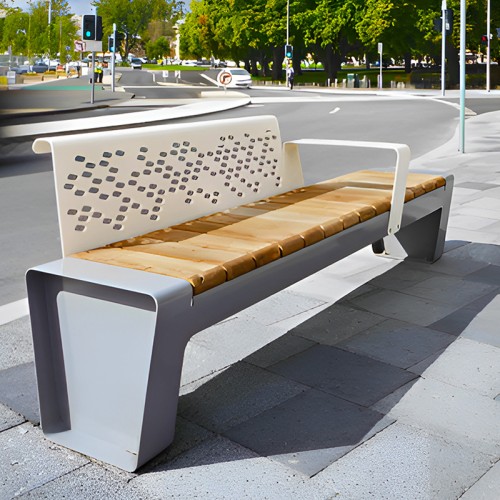 不锈钢防腐木座椅户外景观广场靠背艺术坐凳