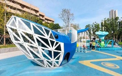 　常青藤口袋公园游乐场不锈钢鲸鱼滑梯雕塑!