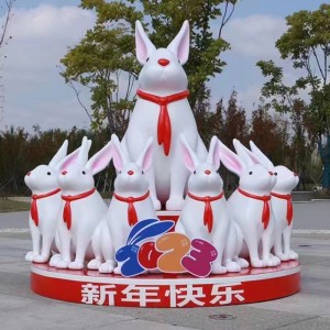 玻璃钢兔子雕塑卡通动物新年美陈装饰摆件