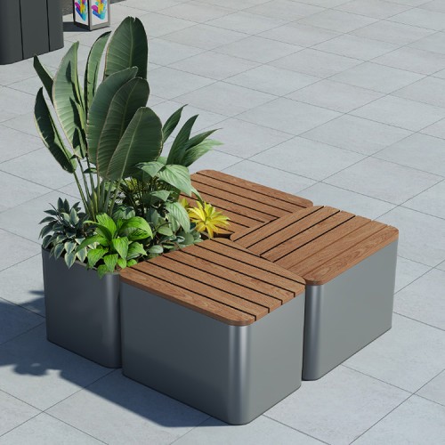 不锈钢异形坐凳组合花盆组合创意户外休息椅