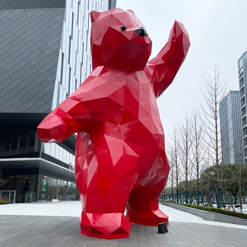 大型玻璃钢切面熊雕塑不锈钢几何块面动物小品摆件