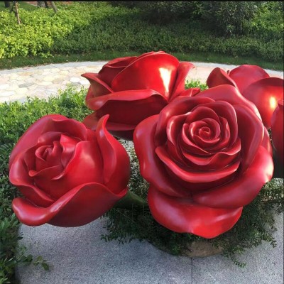 玻璃钢玫瑰花雕塑不锈钢艺术爱情主题520景观摆件