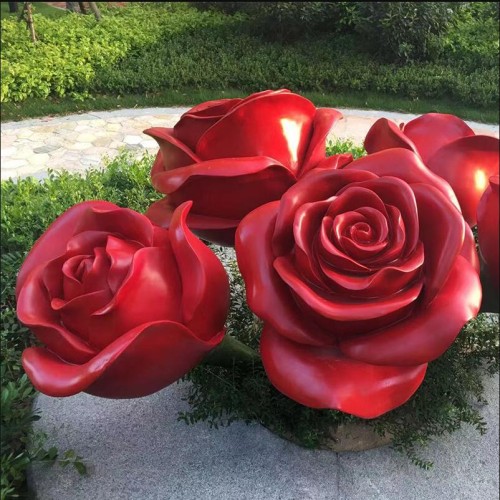 玻璃钢玫瑰花雕塑不锈钢艺术爱情主题520景观摆件
