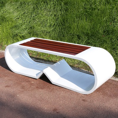 不锈钢异形防腐木长条坐凳公园广场座椅