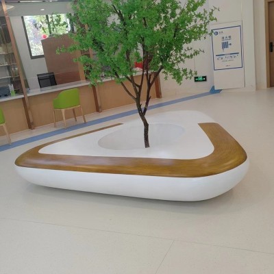 三角形木纹玻璃钢树池坐凳异形花坛座椅