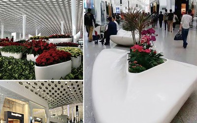 广东深圳宝安国际机场玻璃钢花盆花箱案例 广东深圳宝安国际机场玻璃钢花盆花箱案例