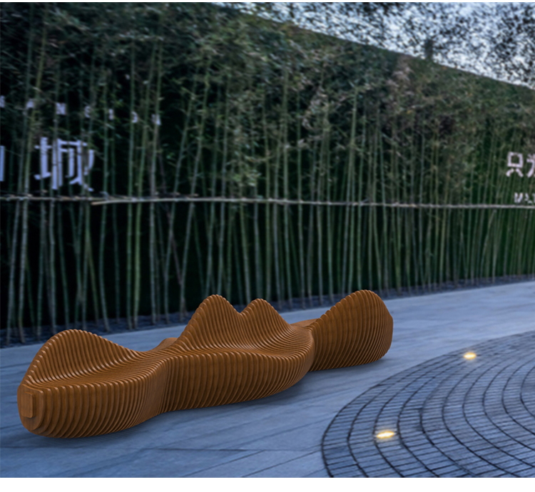 4米木艺切片座椅防腐木创意美陈景观坐凳