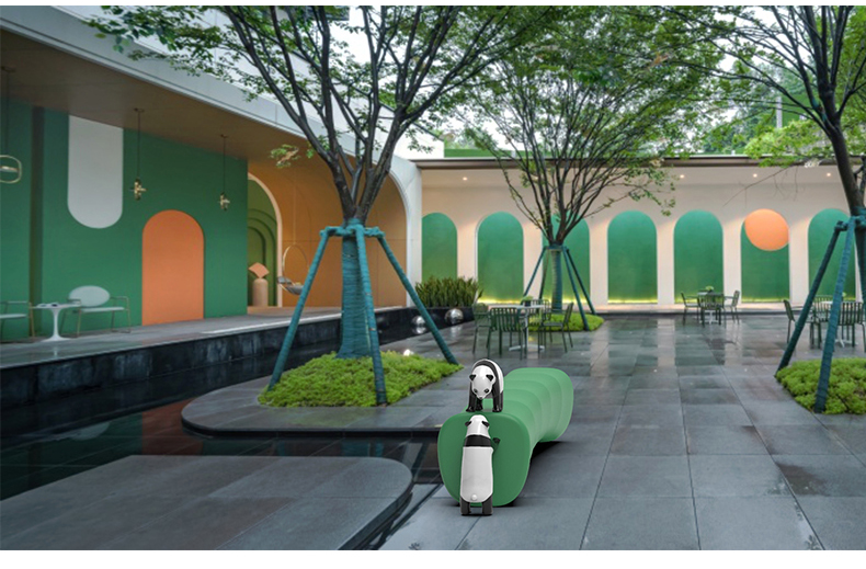 玻璃钢竹子与熊猫组合创意景观坐凳