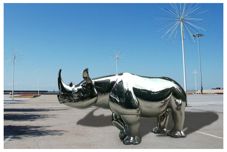 犀牛不锈钢雕塑动物公园景观广场摆件