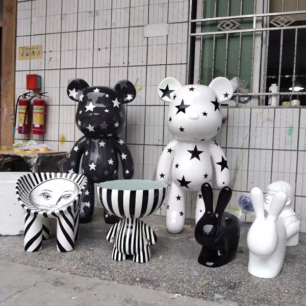 暴力熊大摆件卡通玻璃钢雕塑店铺门口积木熊