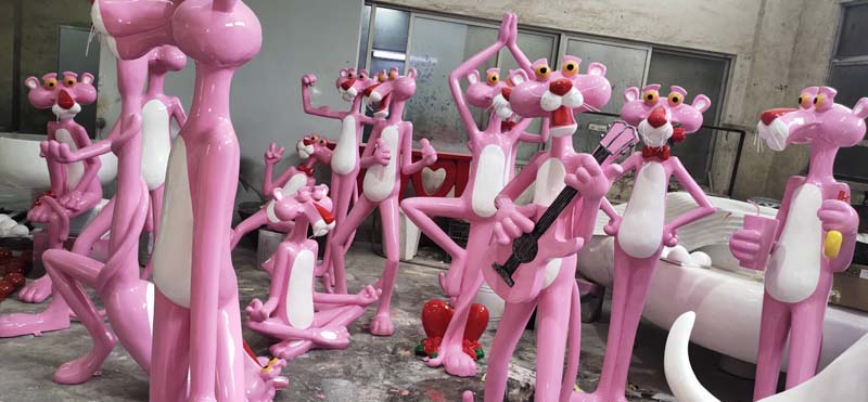 玻璃钢卡通粉红豹雕塑网红奶茶店商场餐厅门口摆件