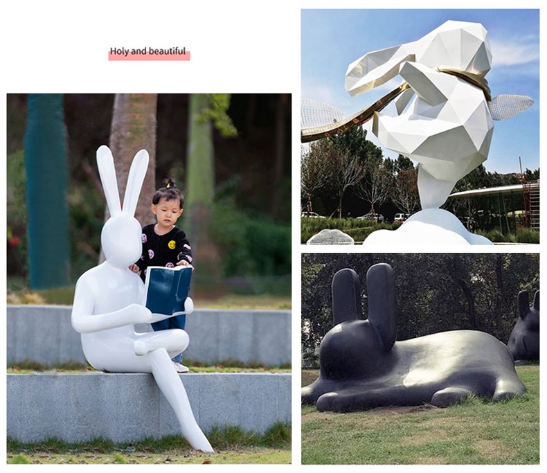 园林景观小品卡通切面兔子落地摆件户外大型玻璃钢草坪广场雕塑
