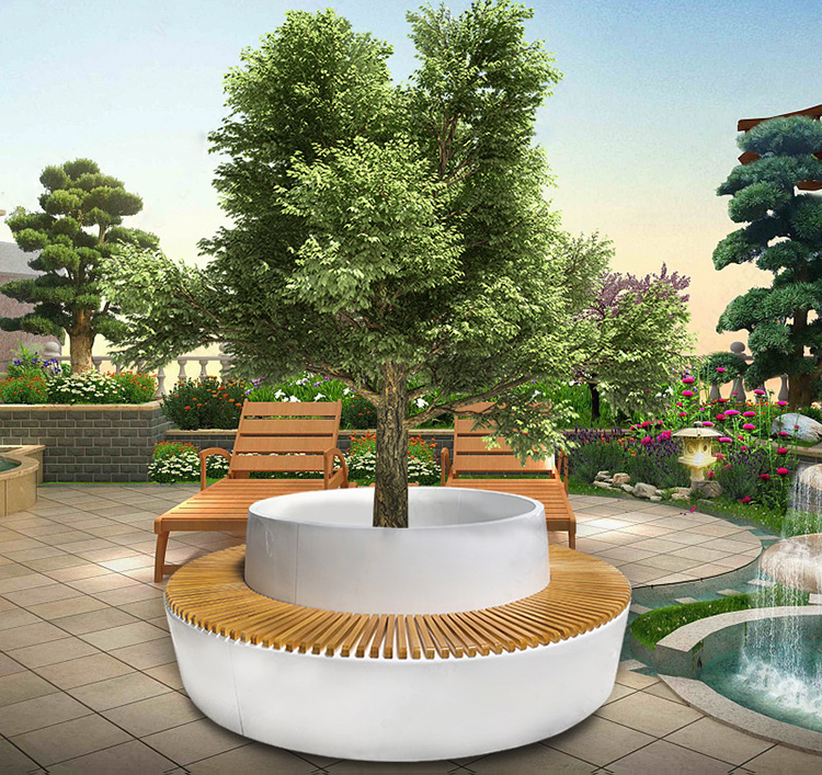 玻璃钢木艺组合圆环形花盆GRC树池坐凳