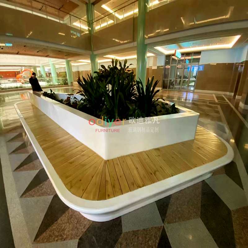 玻璃钢木面树池坐凳创意三角形异形休闲花坛座椅