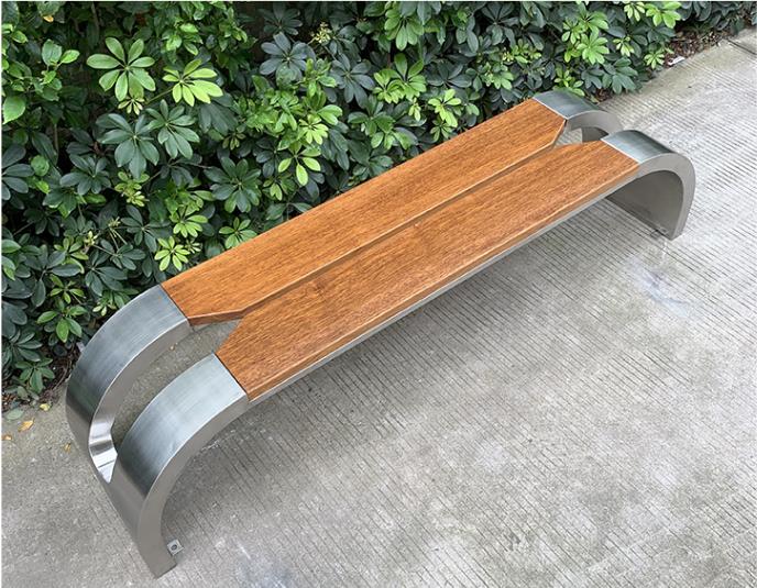 不锈钢防腐木坐凳户外长条景观公园座椅