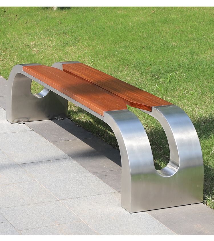 不锈钢防腐木坐凳户外长条景观公园座椅
