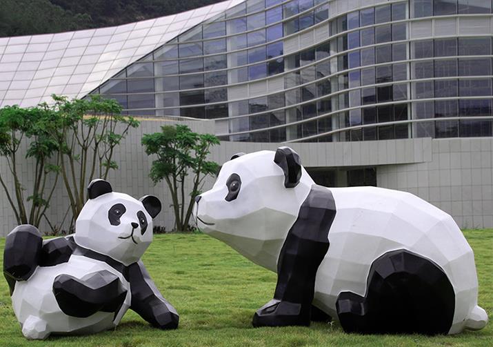 玻璃钢大熊猫雕塑抽象动物小品景观艺术摆件