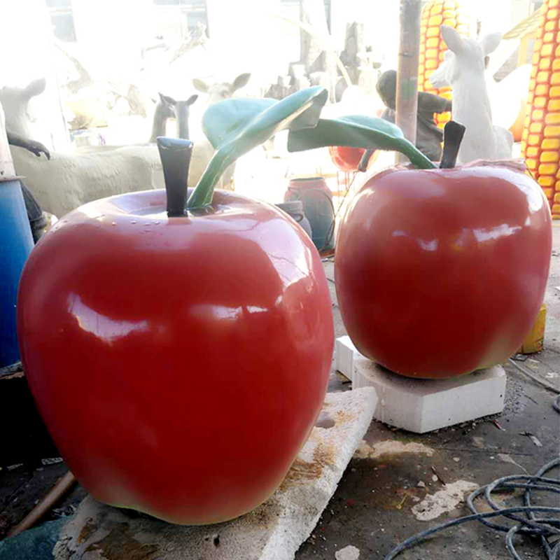 玻璃钢苹果雕塑不锈钢水果摆件