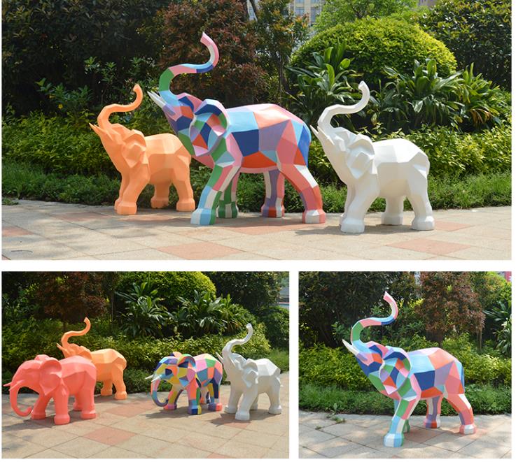 玻璃钢几何大象雕塑抽象动物景观摆件