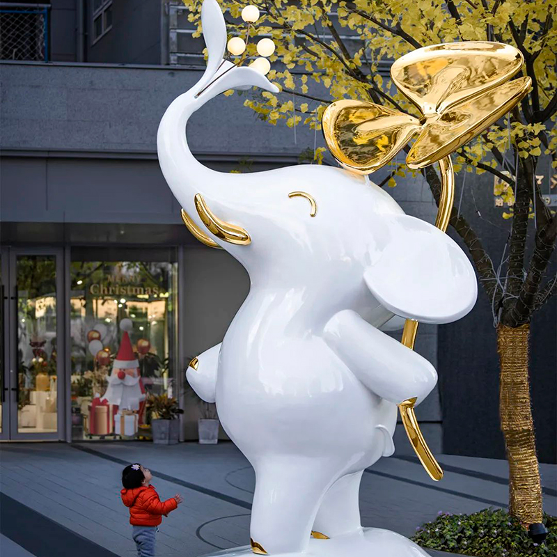 玻璃钢大象雕塑卡通小象摆件户外仿真动物切面小品