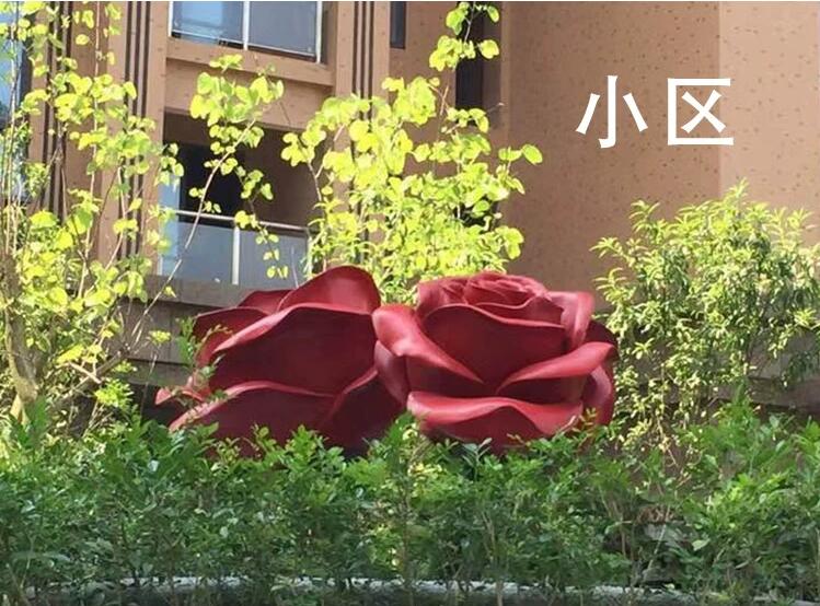 玻璃钢玫瑰花雕塑不锈钢艺术爱情主题520景观摆件 玻璃钢玫瑰花雕塑不锈钢艺术爱情主题520景观摆件