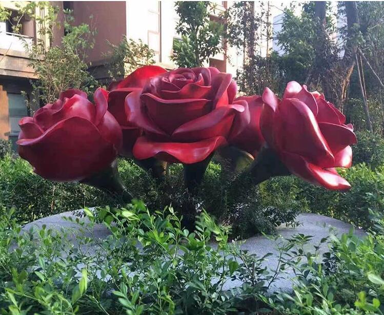 玻璃钢玫瑰花雕塑不锈钢艺术爱情主题520景观摆件 玻璃钢玫瑰花雕塑不锈钢艺术爱情主题520景观摆件