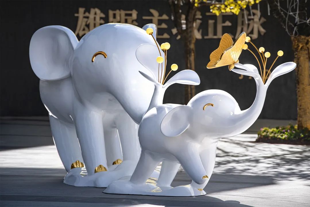 玻璃钢大象雕塑卡通小象摆件户外仿真动物切面小品