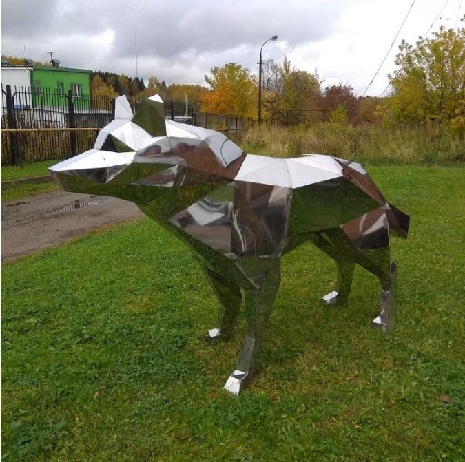 玻璃钢卡通狗雕塑不锈钢切面动物造型摆件